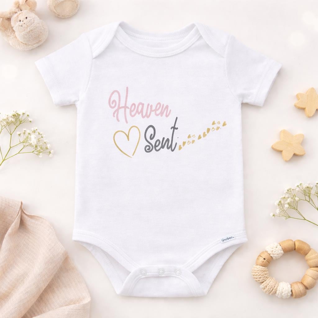 Heaven Sent Baby Onesie – Cute Infant Bodysuit – New Baby Outfit – Baby Shower Gift – Soft Cotton Baby Clothes