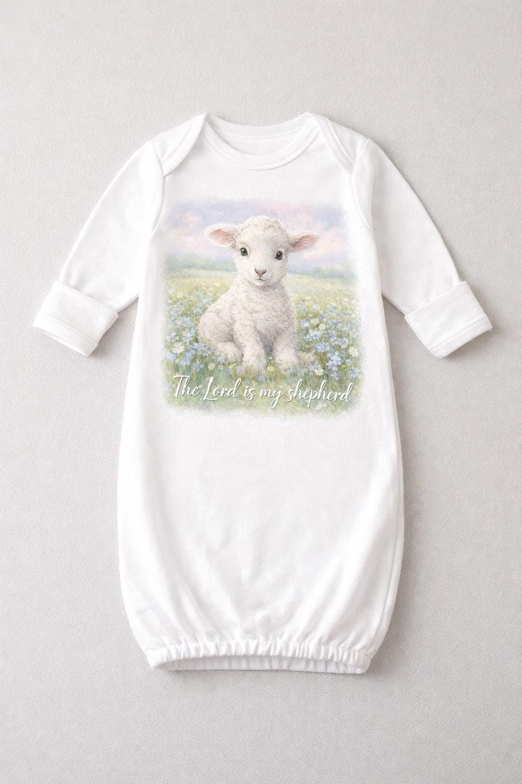 Faith Lamb Baby Gown – “The Lord Is My Shepherd” Infant Sleep Gown | Christian Baby Gift | Soft